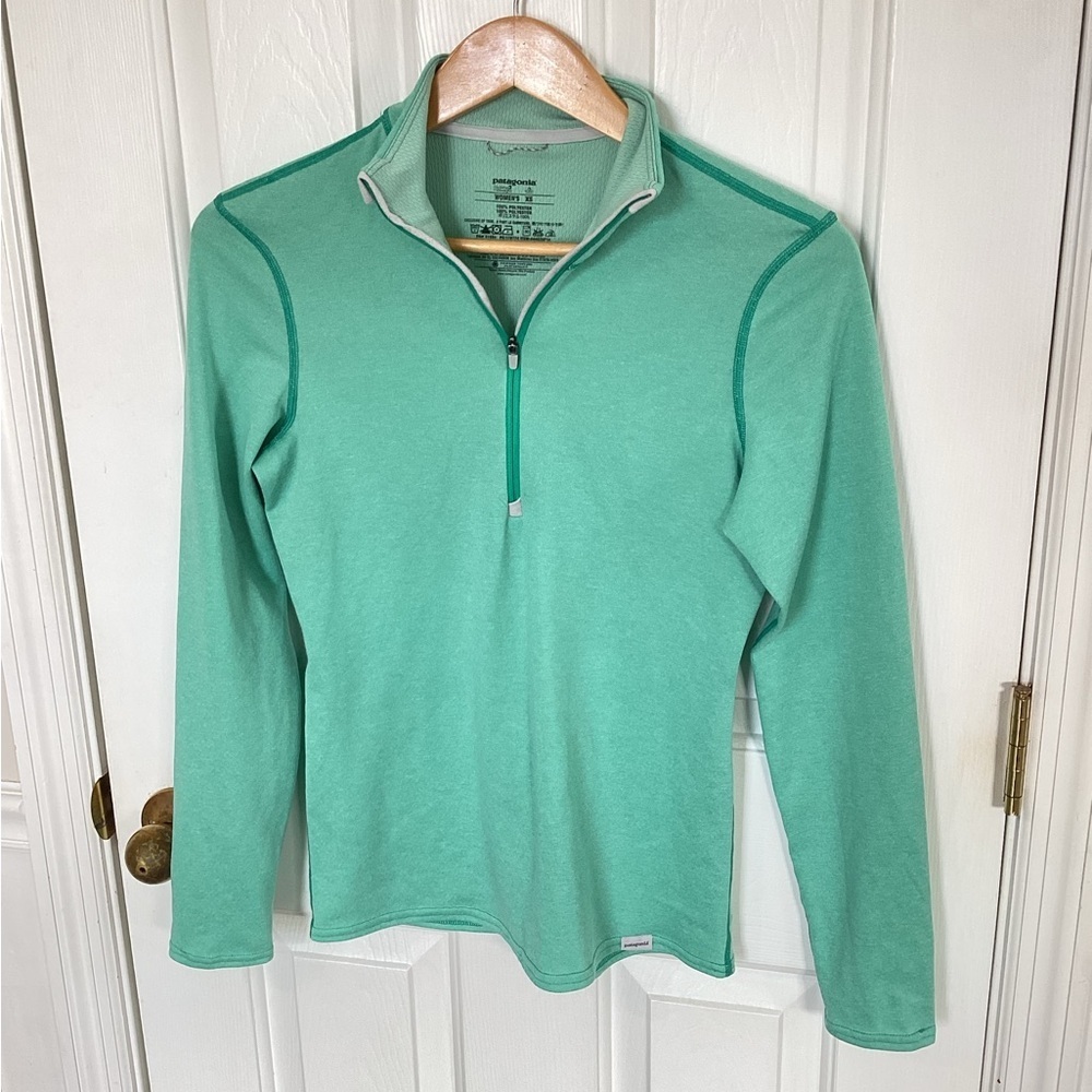 Patagonia XS Women’s Mock neck 1/4 Zip Sweatshirt Green Layers Lightweight - Picture 1 of 6